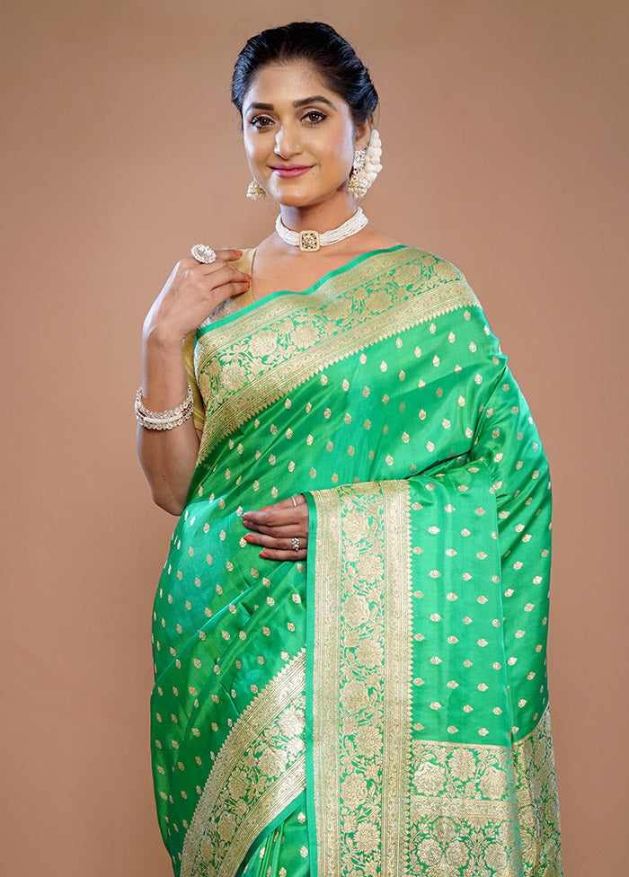 Green Banarasi Pure Silk Saree With Blouse Piece - Indian Silk House Agencies