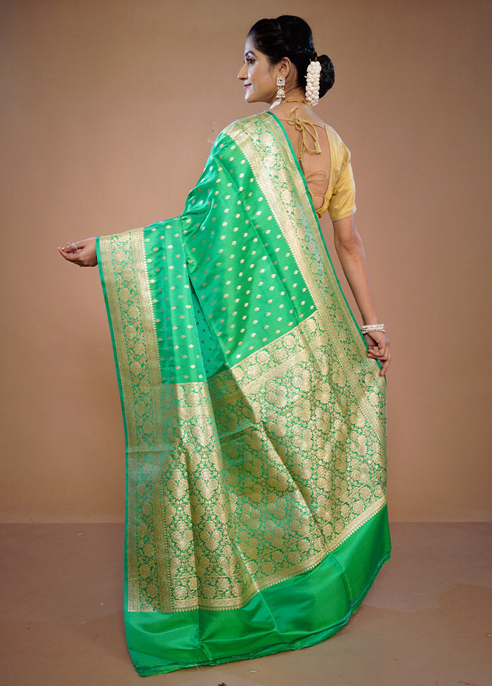 Green Banarasi Pure Silk Saree With Blouse Piece - Indian Silk House Agencies