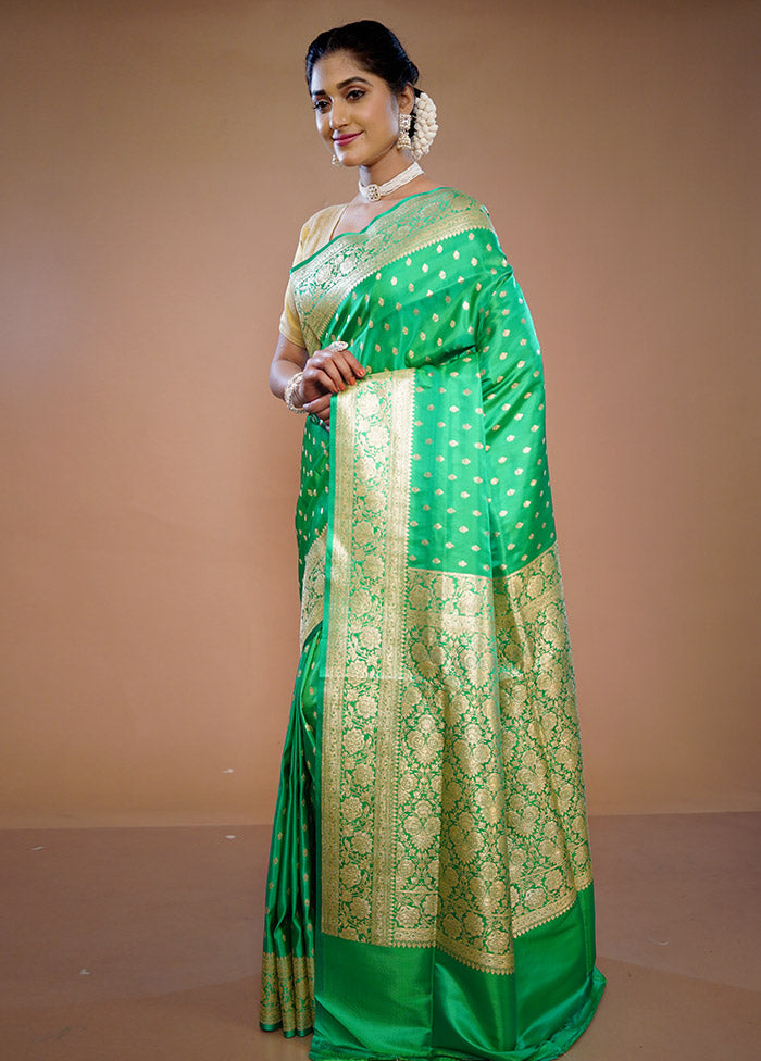 Green Banarasi Pure Silk Saree With Blouse Piece - Indian Silk House Agencies