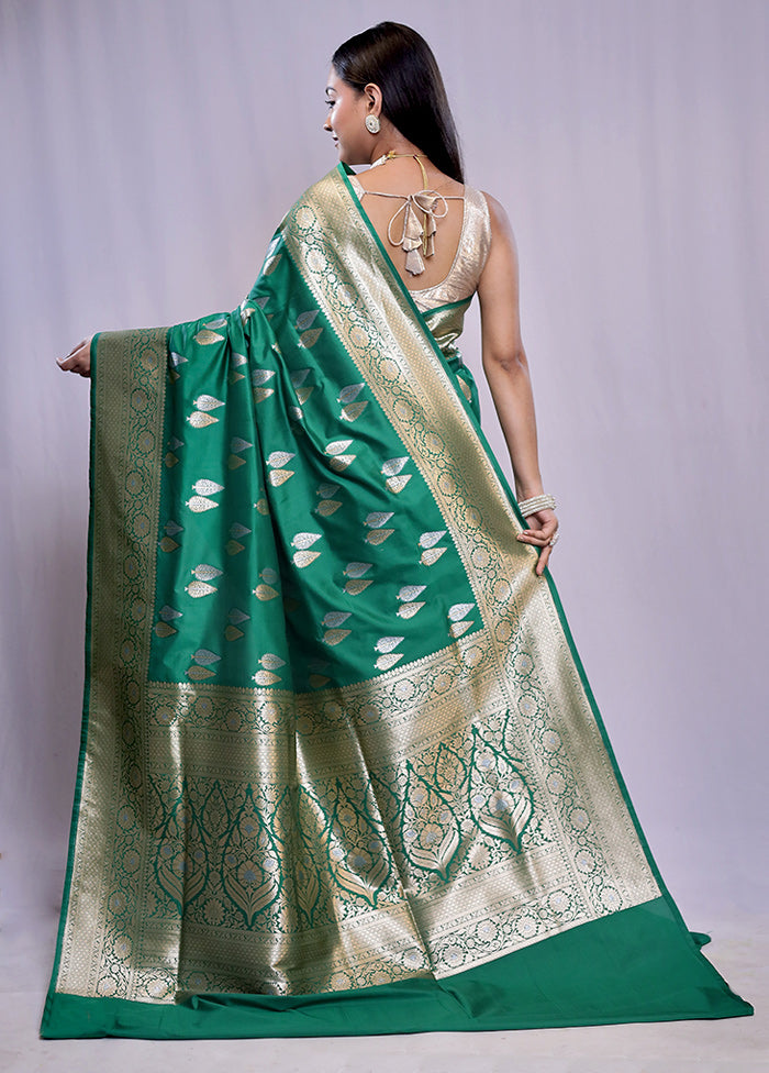 Green Uppada Silk Saree With Blouse Piece - Indian Silk House Agencies