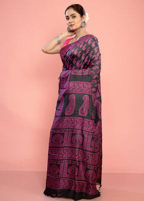 Black Printed Pure Silk Saree With Blouse Piece - Indian Silk House Agencies