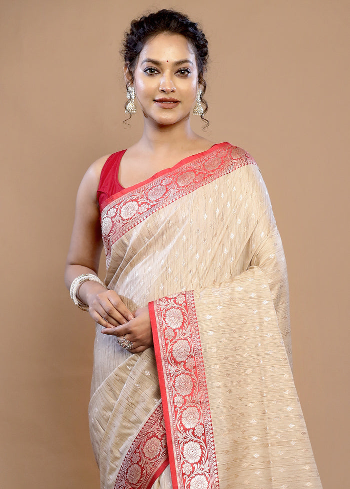 Cream Tussar Silk Saree With Blouse Piece - Indian Silk House Agencies