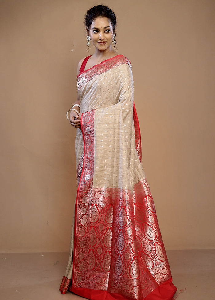 Cream Tussar Silk Saree With Blouse Piece - Indian Silk House Agencies