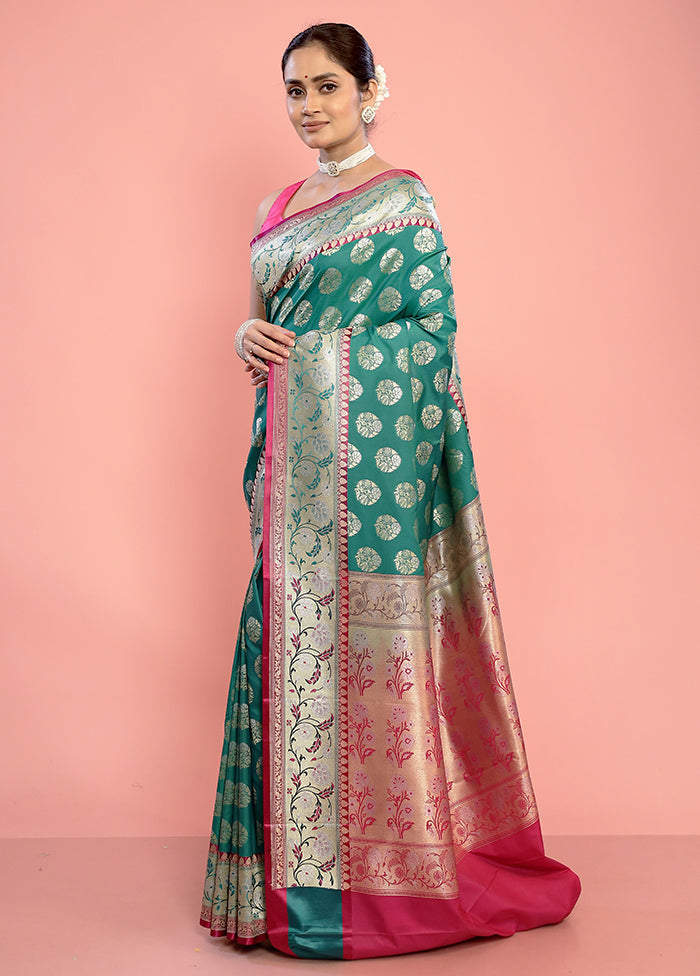 Green Uppada Silk Saree With Blouse Piece - Indian Silk House Agencies