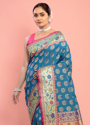 Blue Uppada Silk Saree With Blouse Piece - Indian Silk House Agencies