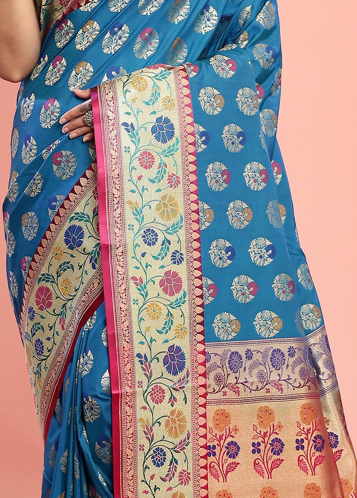 Blue Uppada Silk Saree With Blouse Piece - Indian Silk House Agencies