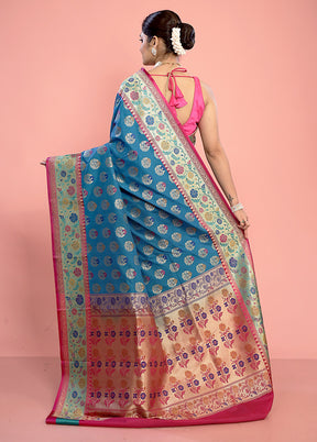 Blue Uppada Silk Saree With Blouse Piece - Indian Silk House Agencies