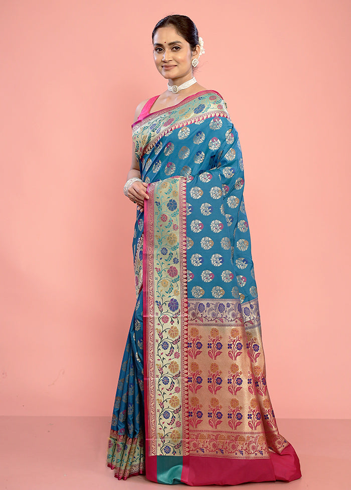 Blue Uppada Silk Saree With Blouse Piece - Indian Silk House Agencies