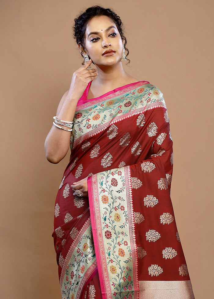 Maroon Uppada Silk Saree With Blouse Piece - Indian Silk House Agencies