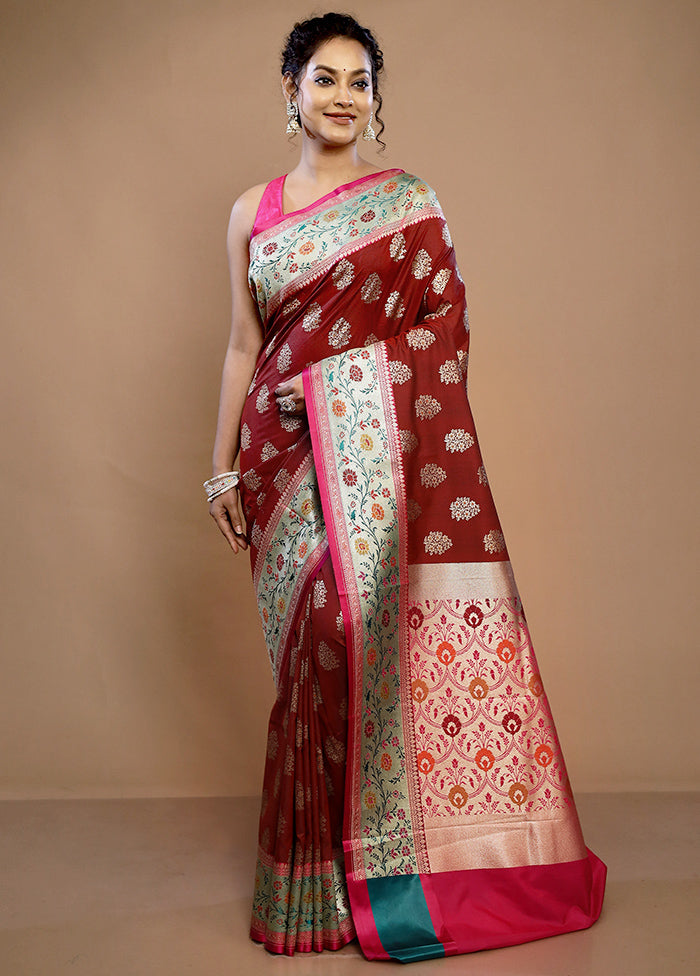 Maroon Uppada Silk Saree With Blouse Piece - Indian Silk House Agencies