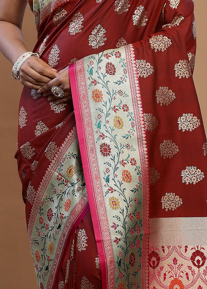 Maroon Uppada Silk Saree With Blouse Piece - Indian Silk House Agencies