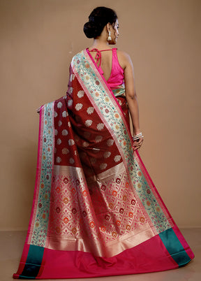 Maroon Uppada Silk Saree With Blouse Piece - Indian Silk House Agencies