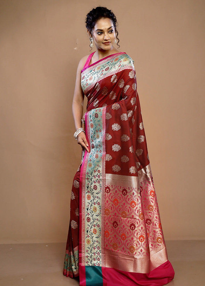 Maroon Uppada Silk Saree With Blouse Piece - Indian Silk House Agencies