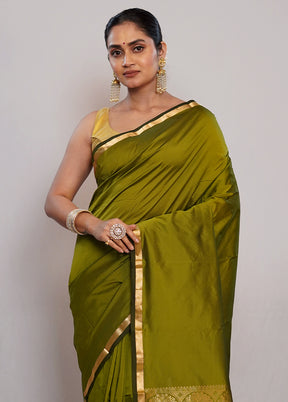 Green Kanjivaram Silk Saree With Blouse Piece - Indian Silk House Agencies