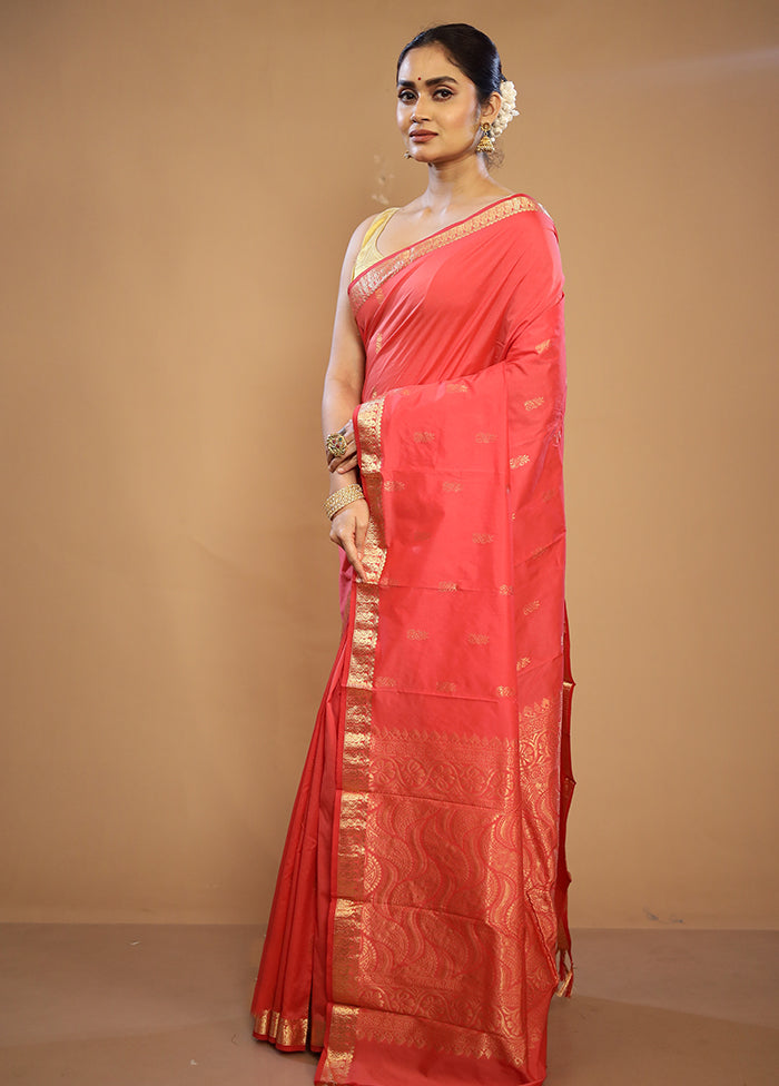 Pink Kanjivaram Silk Saree With Blouse Piece - Indian Silk House Agencies