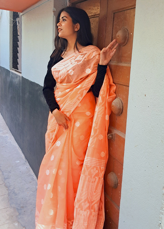 Peach Matka Silk Saree With Blouse Piece - Indian Silk House Agencies