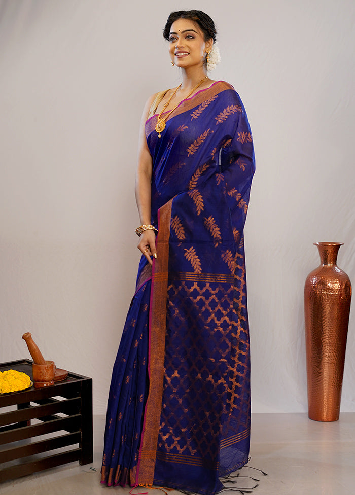 Blue Matka Silk Saree With Blouse Piece - Indian Silk House Agencies