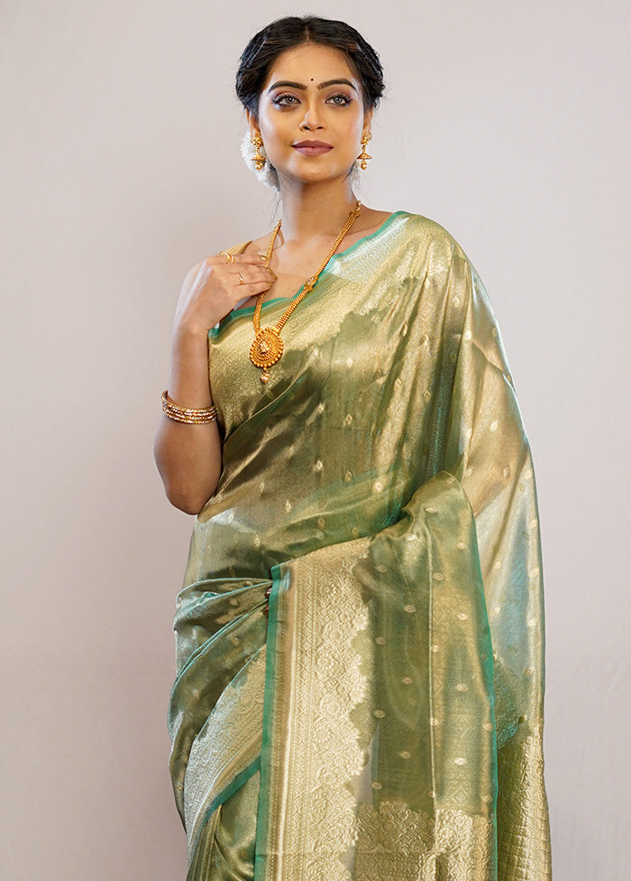 Green Tissue Silk Saree With Blouse Piece - Indian Silk House Agencies