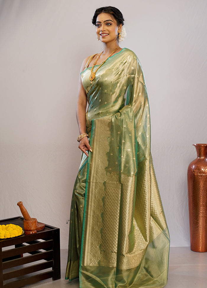 Green Tissue Silk Saree With Blouse Piece - Indian Silk House Agencies