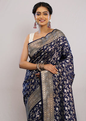 Blue Uppada Silk Saree With Blouse Piece - Indian Silk House Agencies