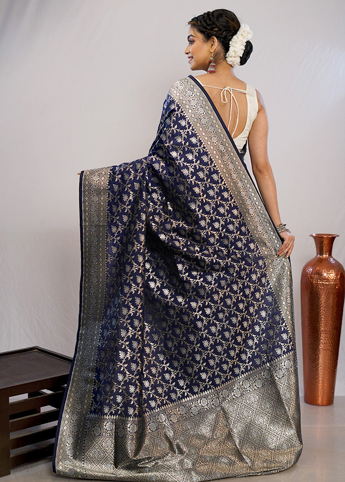 Blue Uppada Silk Saree With Blouse Piece - Indian Silk House Agencies