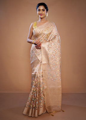 Cream Tissue Silk Saree With Blouse Piece - Indian Silk House Agencies