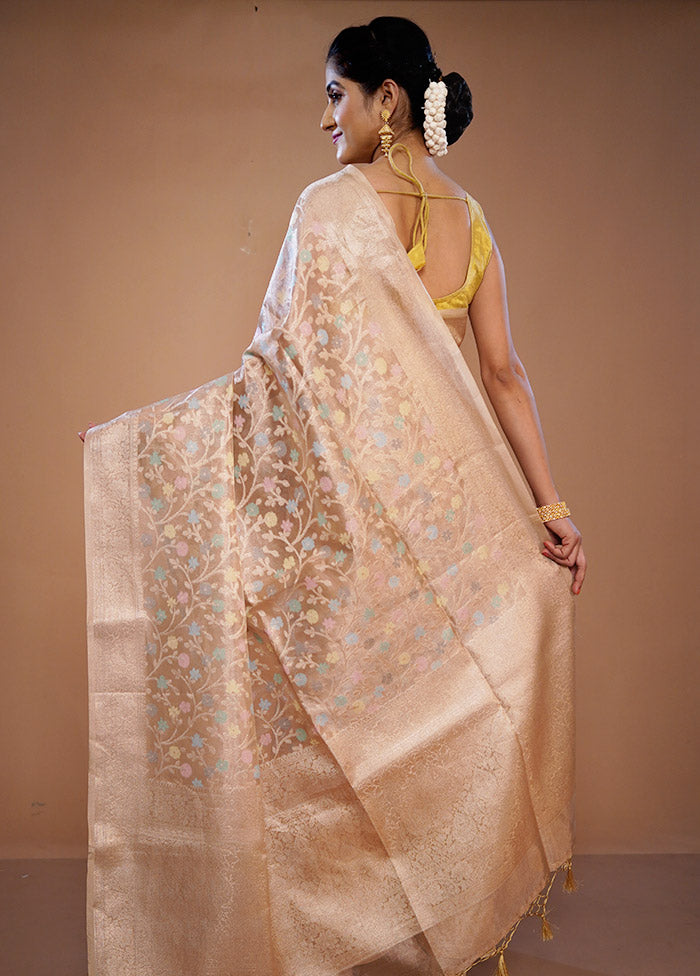 Cream Tissue Silk Saree With Blouse Piece - Indian Silk House Agencies