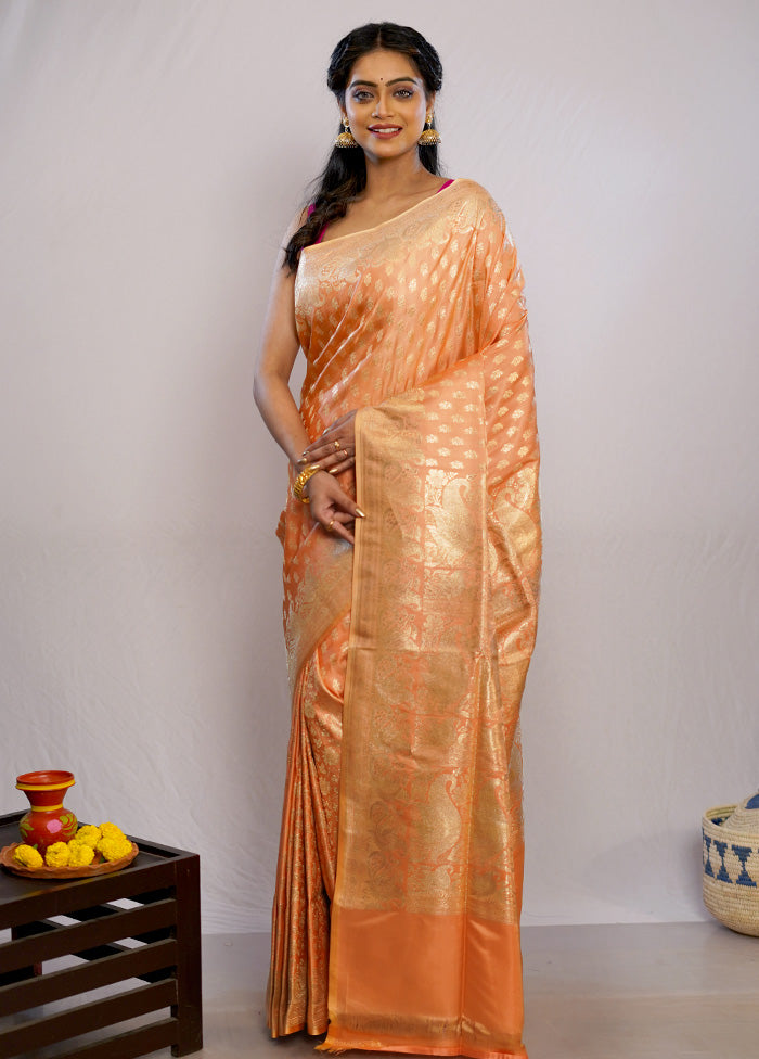 Peach Banarasi Pure Silk Saree With Blouse Piece - Indian Silk House Agencies