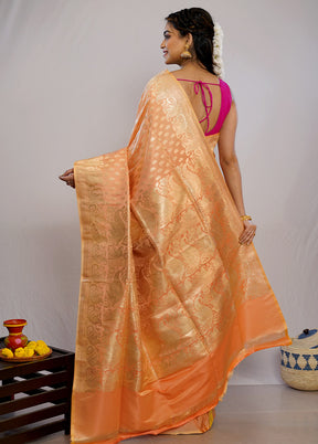 Peach Banarasi Pure Silk Saree With Blouse Piece - Indian Silk House Agencies