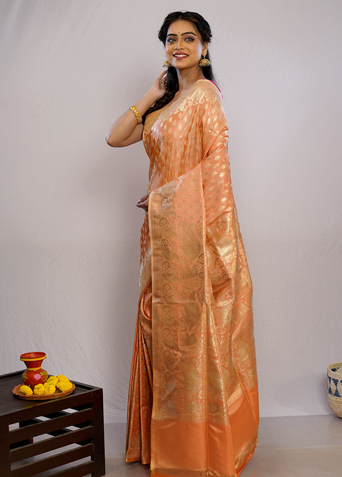 Peach Banarasi Pure Silk Saree With Blouse Piece - Indian Silk House Agencies