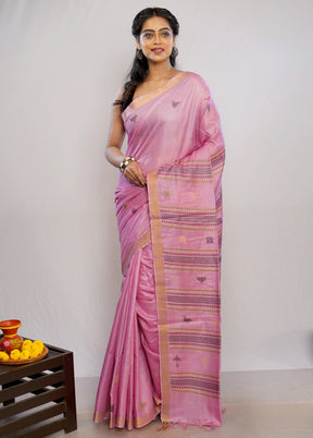 Pink Tussar Pure Silk Saree With Blouse Piece - Indian Silk House Agencies