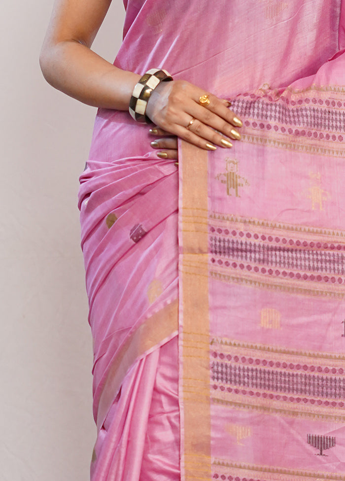 Pink Tussar Pure Silk Saree With Blouse Piece - Indian Silk House Agencies