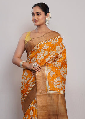 Orange Tussar Pure Silk Saree With Blouse Piece - Indian Silk House Agencies