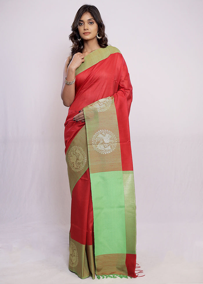 Red Tussar Silk Saree With Blouse Piece - Indian Silk House Agencies