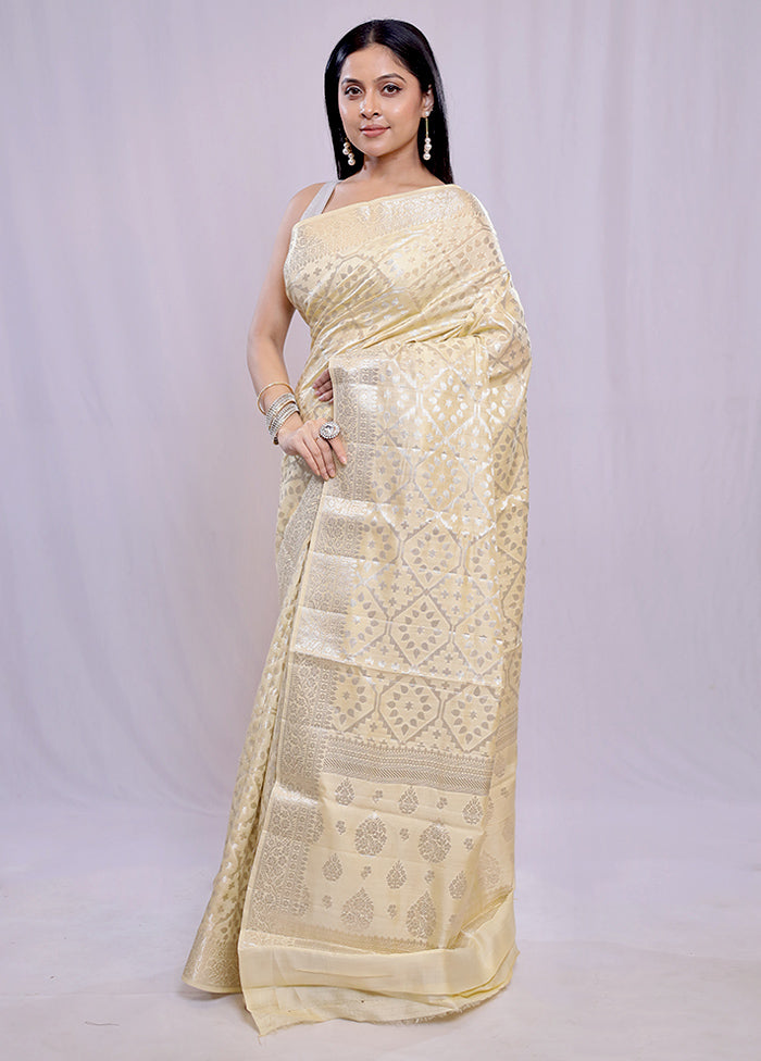 Cream Katan Silk Saree With Blouse Piece - Indian Silk House Agencies
