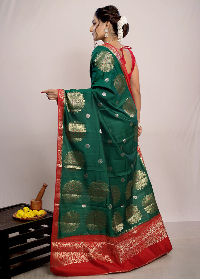 Green Katan Pure Silk Saree With Blouse Piece - Indian Silk House Agencies