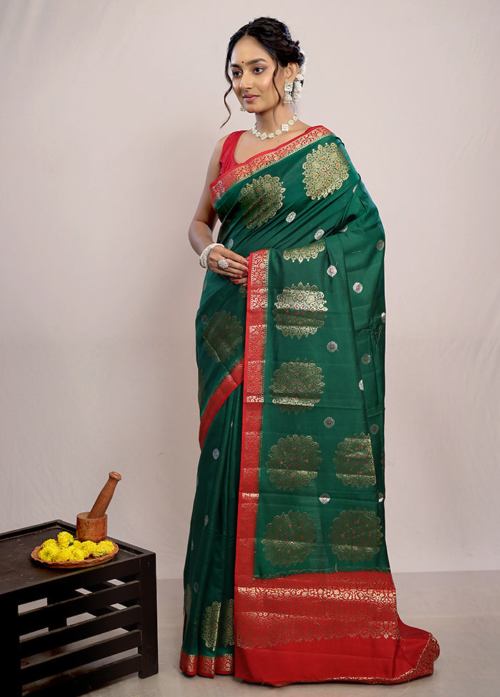 Green Katan Pure Silk Saree With Blouse Piece - Indian Silk House Agencies