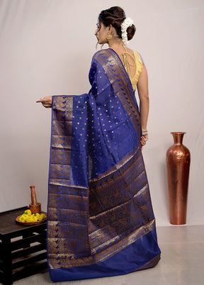 Blue Katan Silk Saree With Blouse Piece - Indian Silk House Agencies
