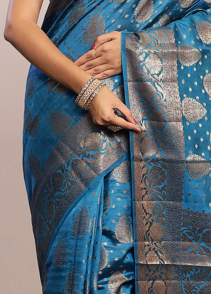 Blue Katan Silk Saree With Blouse Piece - Indian Silk House Agencies