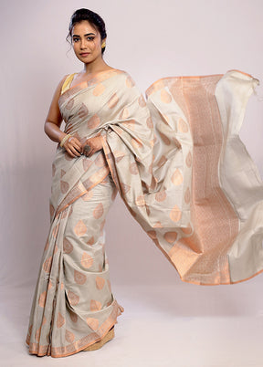 Grey Katan Silk Saree With Blouse Piece - Indian Silk House Agencies