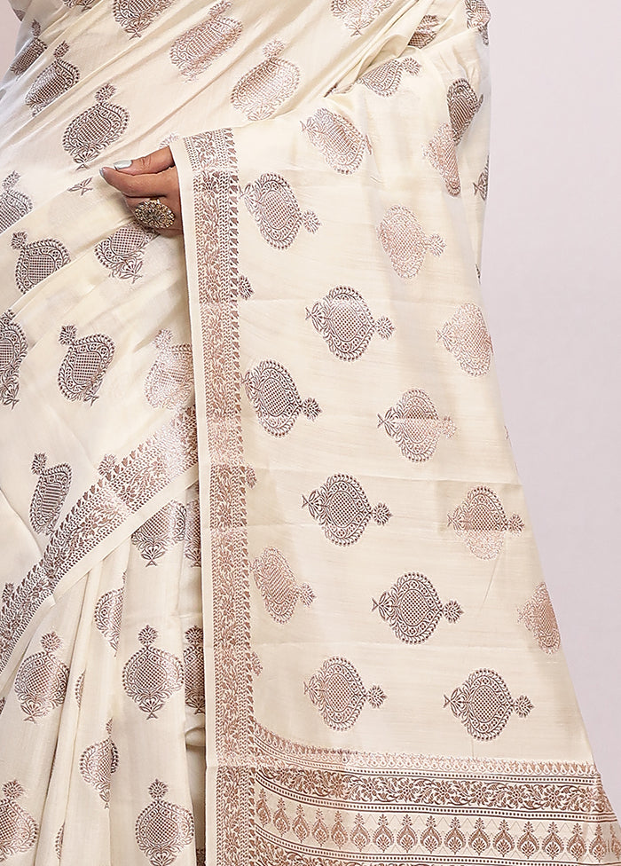 Cream Katan Silk Saree With Blouse Piece - Indian Silk House Agencies