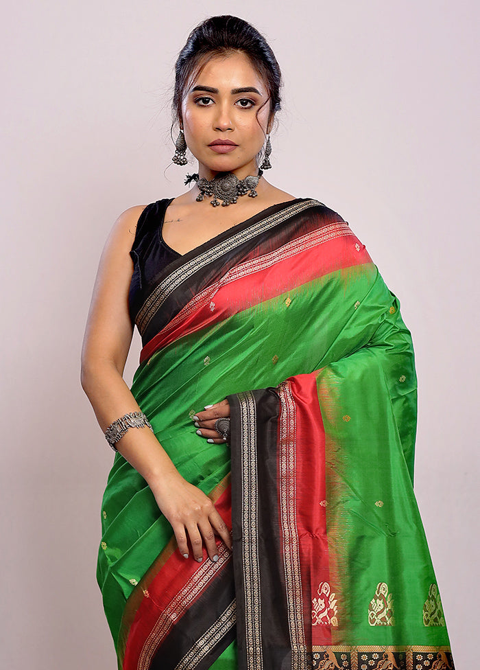 Green Bomkai Pure Silk Saree With Blouse Piece - Indian Silk House Agencies