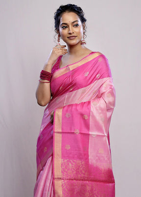 Pink Tussar Pure Silk Saree With Blouse Piece - Indian Silk House Agencies