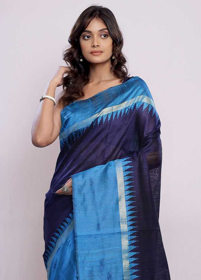 Blue Tussar Silk Saree With Blouse Piece - Indian Silk House Agencies