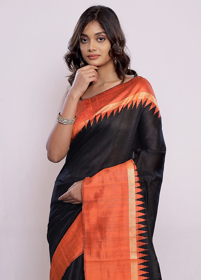 Black Tussar Silk Saree With Blouse Piece - Indian Silk House Agencies