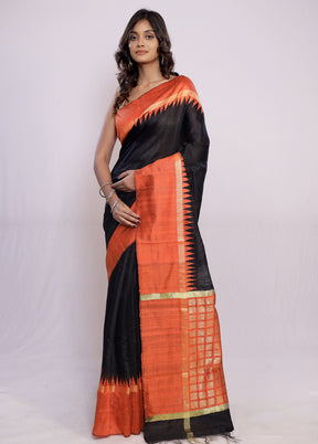 Black Tussar Silk Saree With Blouse Piece - Indian Silk House Agencies