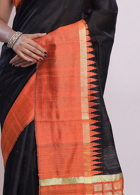 Black Tussar Silk Saree With Blouse Piece - Indian Silk House Agencies