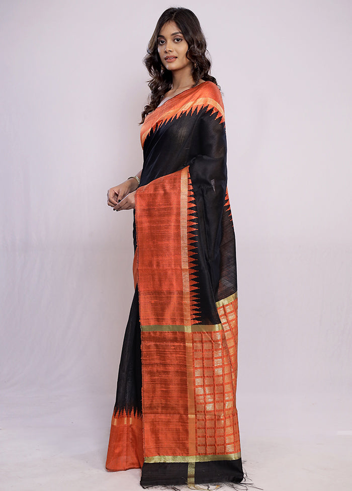 Black Tussar Silk Saree With Blouse Piece - Indian Silk House Agencies