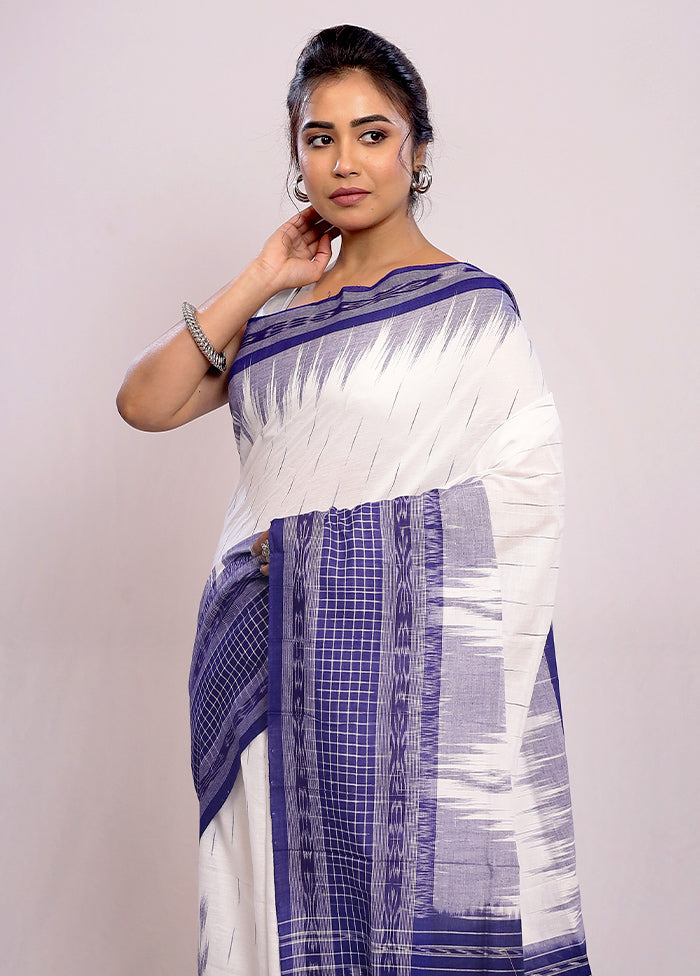 White Cotton Ikkat Saree Without Blouse Piece - Indian Silk House Agencies