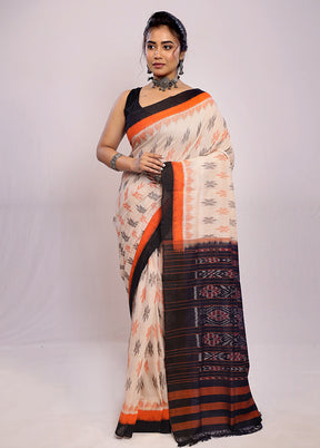 Cream Cotton Ikkat Saree Without Blouse Piece - Indian Silk House Agencies